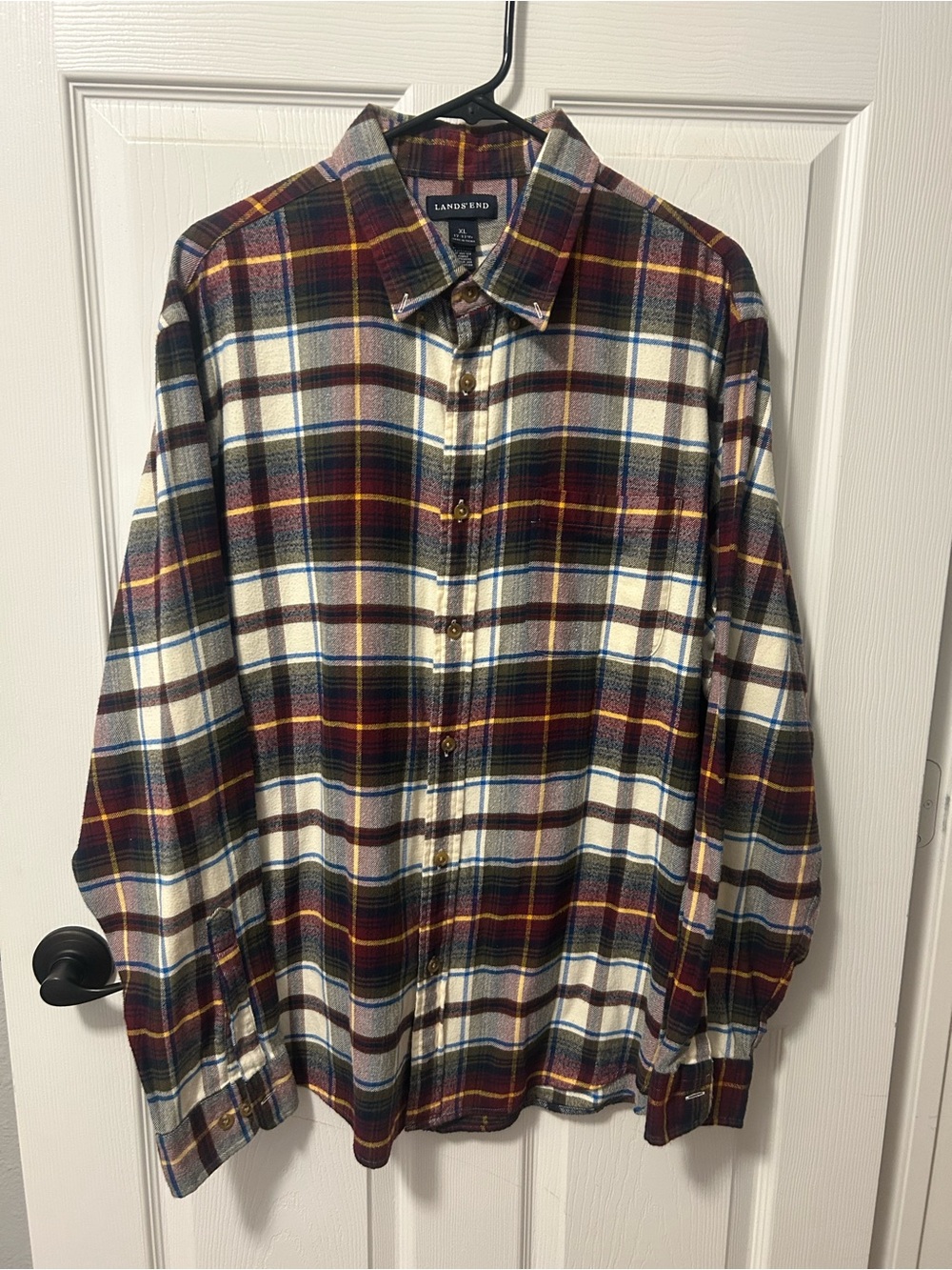 Lands' End Burgundy, Cream & Navy Plaid Button-Down Shirt